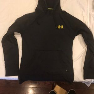 Black hoodie with yellow U A on front and back